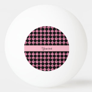 Stylish Black & Pink Glitter Checkers Ping Pong Ball