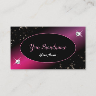 Stylish Black Pink Glitter Stars Sparkle Diamonds Business Card
