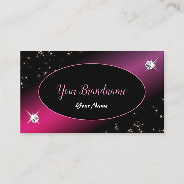 Stylish Black Pink Glitter Stars Sparkle Diamonds Business Card (Front)