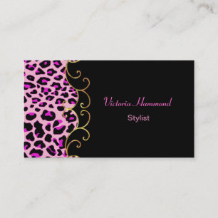Stylish Black & Pink Jaguar Print Business Card