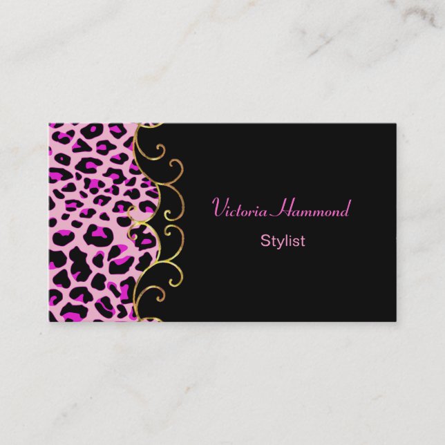 Stylish Black & Pink Jaguar Print Business Card (Front)