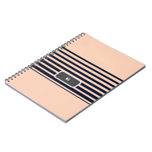 Stylish Black & Pink Monogram Stripes Notebook