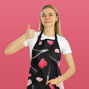 Stylish Black & Pink Nail Polish Bottle Manicure  Apron
