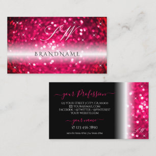 Stylish Black Pink Sparkling Glitter Monogram Chic Business Card