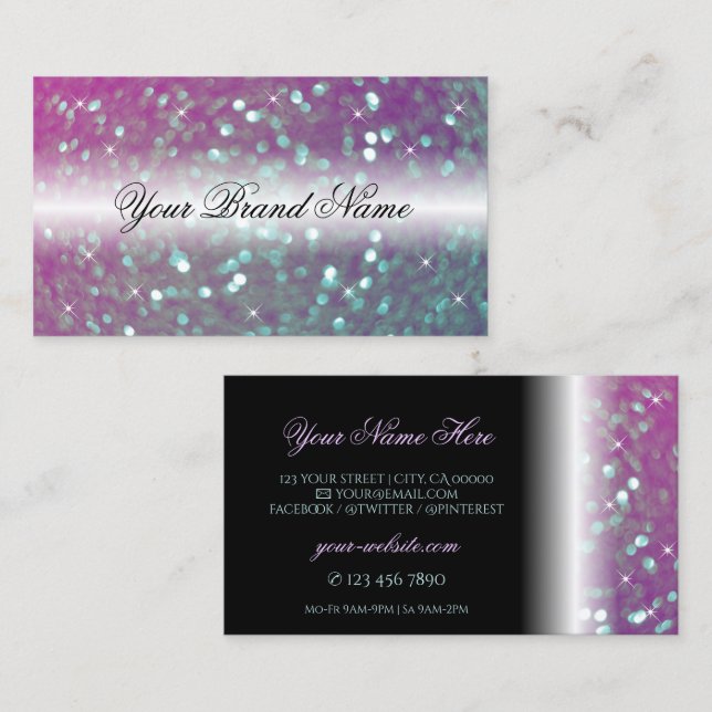 Stylish Black Pink Teal Sparkling Glitter Modern Business Card (Front/Back)