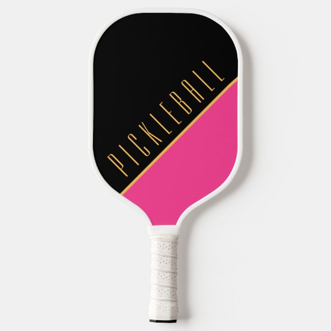 Stylish Black Pink Upward Slant Pickleball Text Pickleball Paddle (Back)