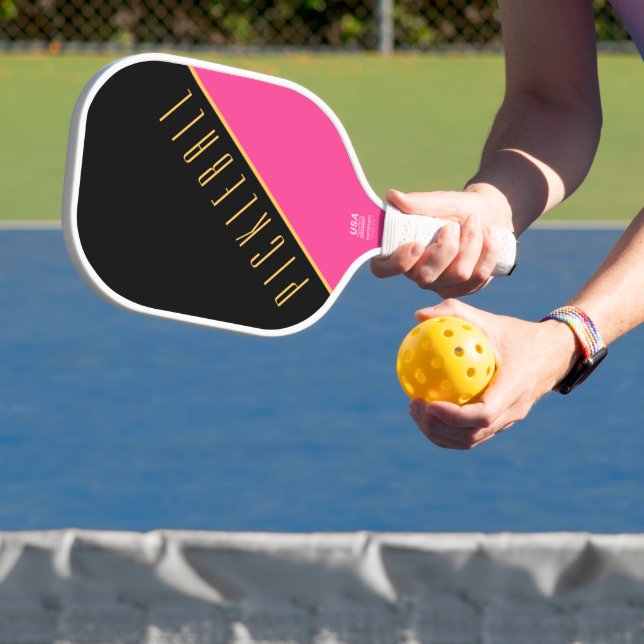 Stylish Black Pink Upward Slant Pickleball Text Pickleball Paddle (Insitu)