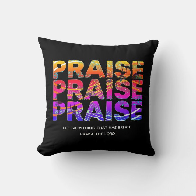 Stylish Black PRAISE Music Notes Christian Cushion (Front)