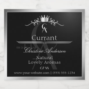 Stylish Black Product Label Silver Frame Monogram