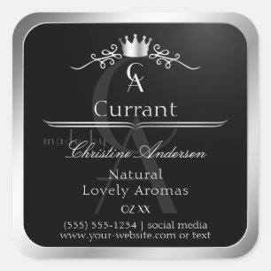 Stylish Black Product Label Silver Frame Monogram