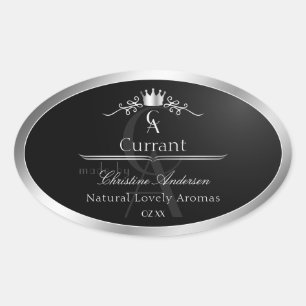 Stylish Black Product Label Silver Frame Monogram
