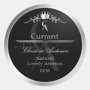 Stylish Black Product Label Silver Frame Monogram