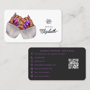 Stylish Black & Purple African American Nail Salon Business Card