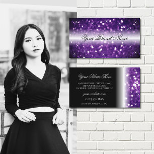 Stylish Black Purple Sparkling Glitter Glamourous Business Card