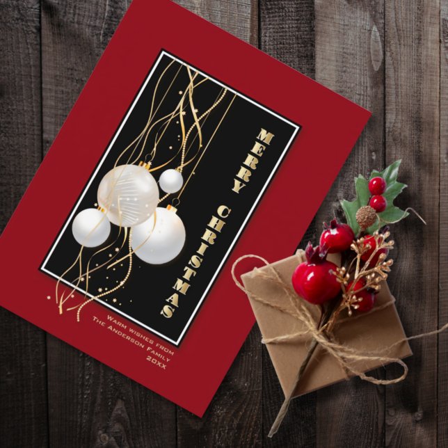 Stylish Black Red Gold Baubles Merry Christmas Postcard (Creator Uploaded)