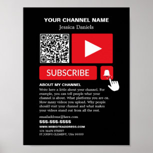 Stylish Black & Red - QR Code, Youtube - Vlogger Poster