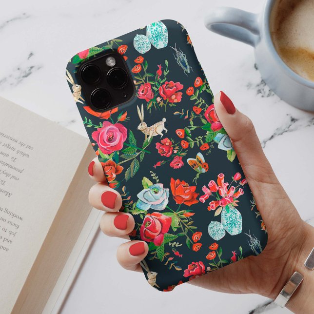 Stylish black & red Secret Rose Garden pattern Case-Mate iPhone Case (Creator Uploaded)