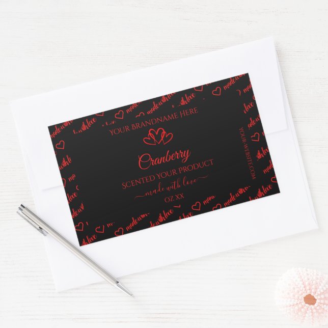 Stylish Black Red Word Cloud Product Labels Hearts (Envelope)
