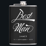 Stylish Black Retro Typography Best Man Groomsmen Hip Flask<br><div class="desc">This personalised flask makes a stylish vintage Best Man gift. Funky retro inspired font in white on black background and your name and date of choice! Want more wedding items in this style? Drop me a message!</div>