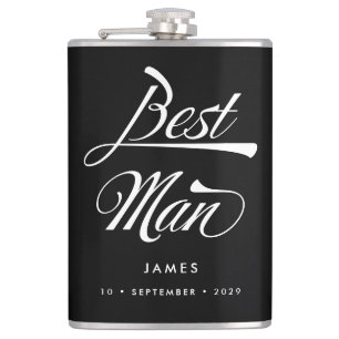 Stylish Black Retro Typography Best Man Groomsmen Hip Flask