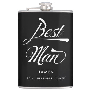 Stylish Black Retro Typography Best Man Groomsmen Hip Flask