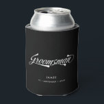 Stylish Black Retro Typography Groomsmen Wedding Can Cooler<br><div class="desc">This personalised can cooler makes a stylish vintage inspired groomsmen gift. Funky retro inspired font in white on black background and your name and date of choice! Want more wedding items in this style? Have a look at the entire collection or drop me a message!</div>