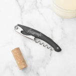Stylish Black Retro Typography Groomsmen Wedding Corkscrew<br><div class="desc">This personalised corkscrew makes a stylish vintage inspired groomsmen gift. Funky retro inspired font in white on black background and your name of choice on the back! Want more wedding items in this style? Drop me a message!</div>