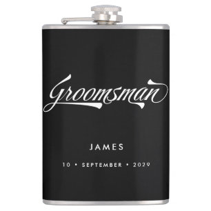 Stylish Black Retro Typography Groomsmen Wedding Hip Flask