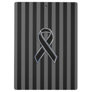 Stylish Black Ribbon Awareness Vertical Stripes Clipboard