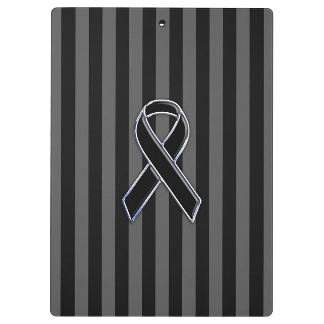 Stylish Black Ribbon Awareness Vertical Stripes Clipboard (Back)