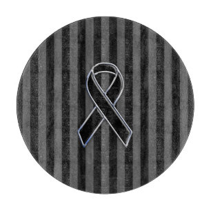 Stylish Black Ribbon Awareness Vertical Stripes Cutting Board