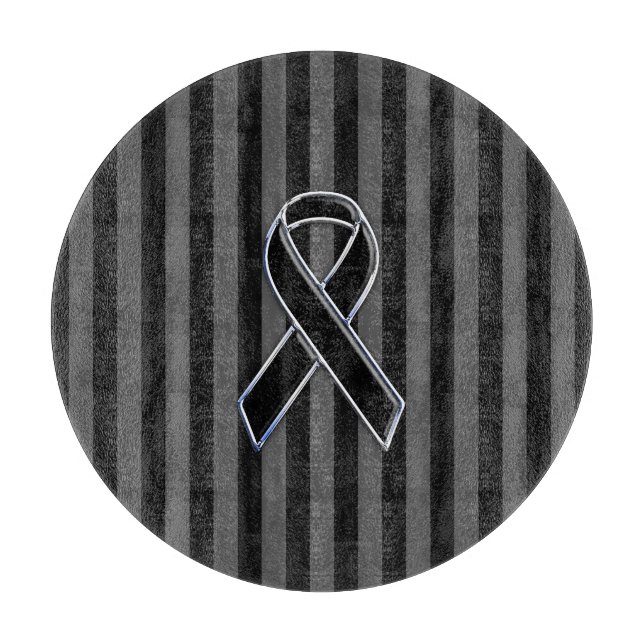Stylish Black Ribbon Awareness Vertical Stripes Cutting Board (Front)
