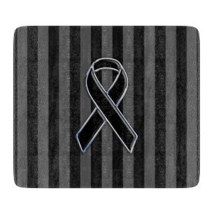 Stylish Black Ribbon Awareness Vertical Stripes Cutting Board