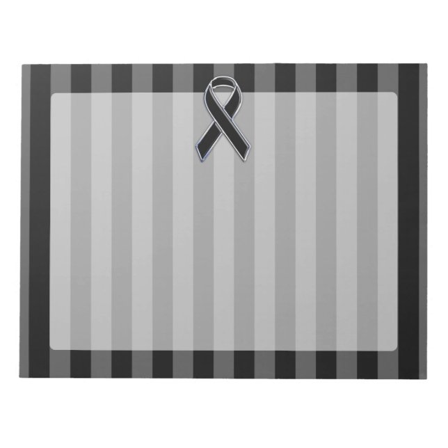 Stylish Black Ribbon Awareness Vertical Stripes Notepad (Front)