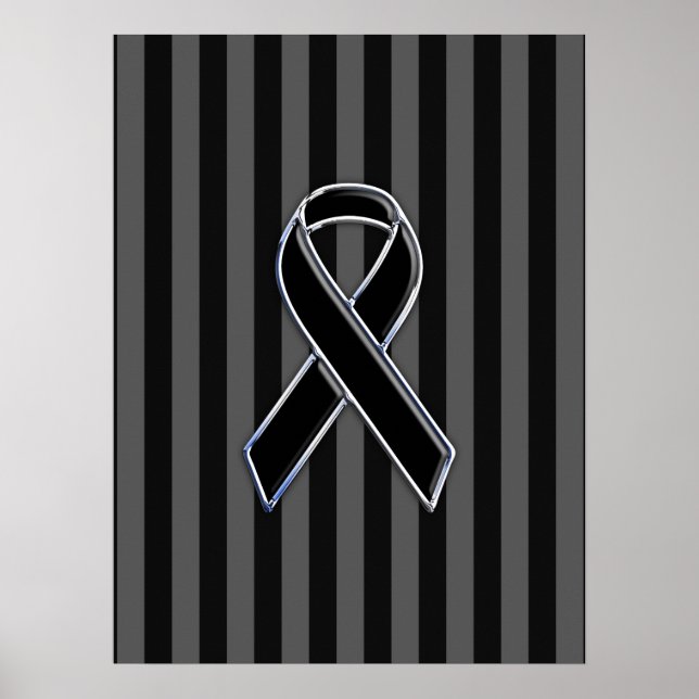 Stylish Black Ribbon Awareness Vertical Stripes Poster (Front)