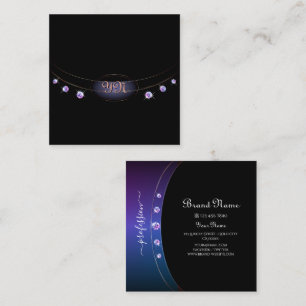 Stylish Black Rose Gold and Purple with Initials Square Business Card