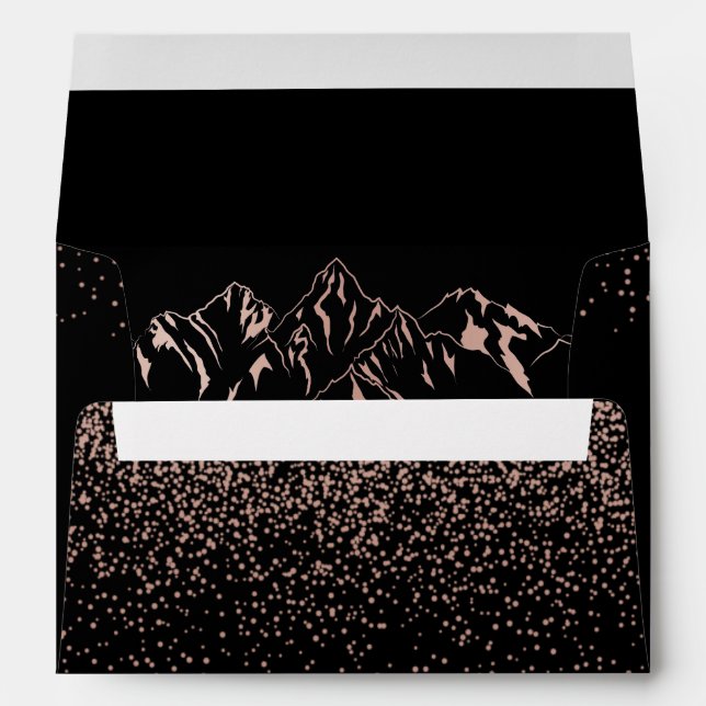 Stylish Black & Rose Gold Mountain Wedding Envelope (Back (Bottom))