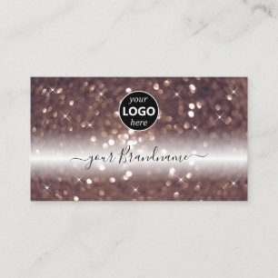 Stylish Black Rose Gold Sparkling Glitter Add Logo Business Card
