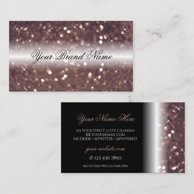 Stylish Black Rose Gold Sparkling Glitter Luxury Business Card (Front/Back)