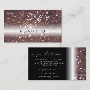 Stylish Black Rose Gold Sparkling Glitter Monogram Business Card