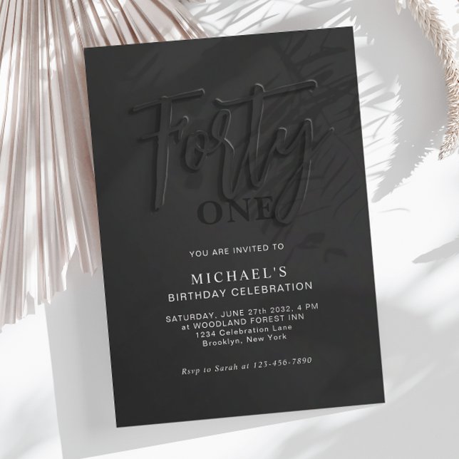 Stylish Black Script Forty 40th Adult Birthday Invitation (Creator Uploaded)