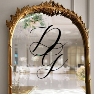 Stylish Black Script Overlapping Monogram Wedding Window Cling