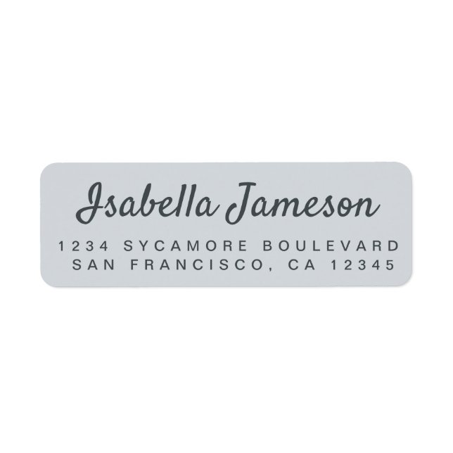 Stylish Black Script Pastel Blue Return Address (Front)