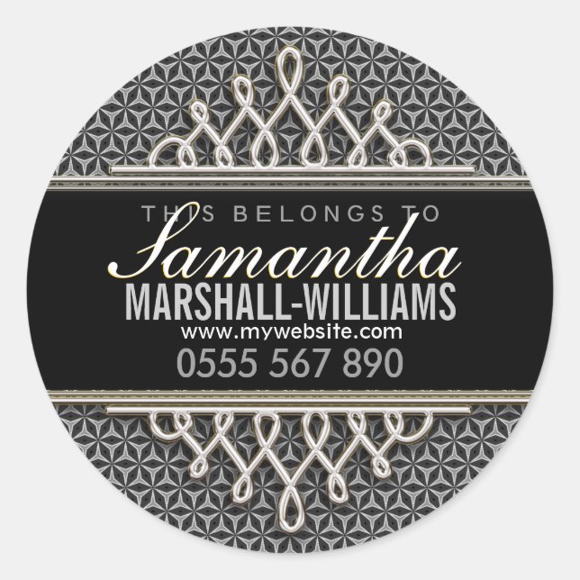 Stylish Black Silver Business Book Label Sticker (Front)
