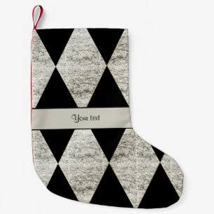 Stylish Black & Silver Glitter Diamonds Small Christmas Stocking