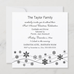 Stylish Black Snowflakes Invitation