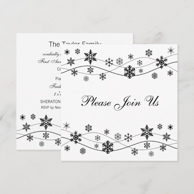 Stylish Black Snowflakes Invitation (Front/Back)
