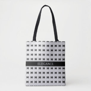 Stylish black star pattern & stripes on light grey tote bag