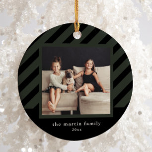 Stylish Black Stripe Simple Photo Christmas Ceramic Tree Decoration