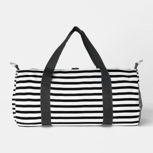 Stylish Black Stripes on White Duffle Bag